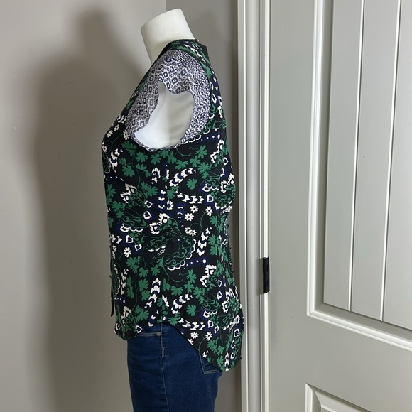 Veronica Beard Willow Silk cap sleeve shirt top Floral V Neck Black Green Sz 2 - Picture 5 of 12